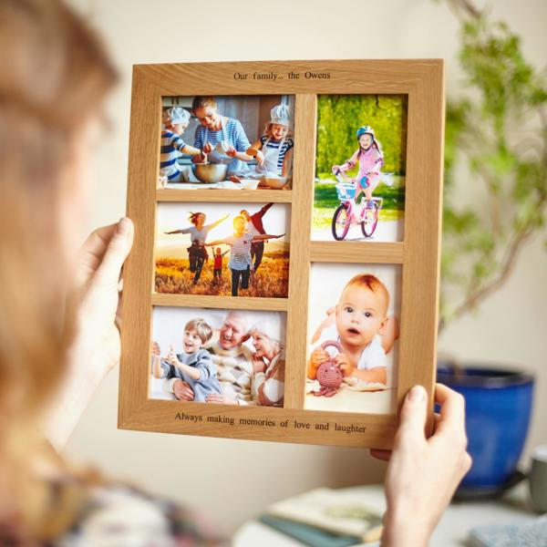 MijMoj Design Personalised Solid Oak Five Aperture Picture Frame - For 6x4" Photos