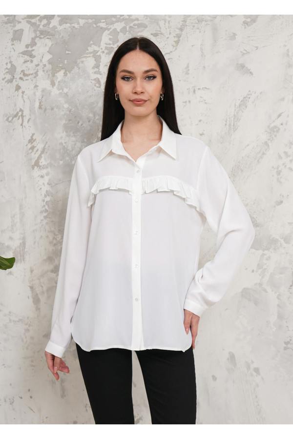 Hoxton Gal Oversized Frill Detailed Long Sleeves Blouse Shirt in White