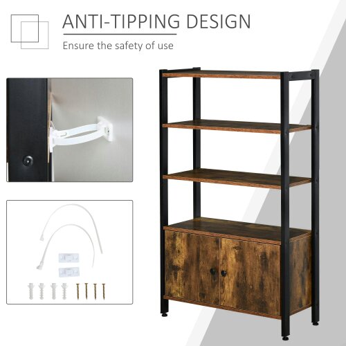 Wyld Haus Reneco Metal And Wood Rustic Brown 3 Tier Industrial Bookshelf With Doors