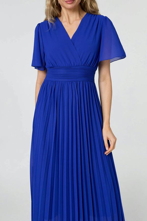 Blue | Pleated Semi Sheer Layered Maxi Dress