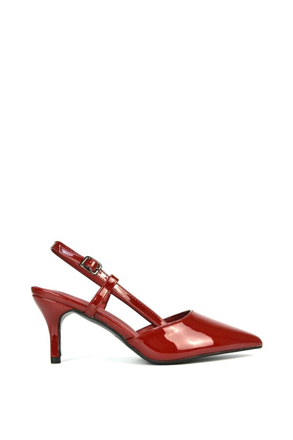 XY LONDON Mid Heel Stilettos Pointed Toe Slingback Court Shoes - Burgundy