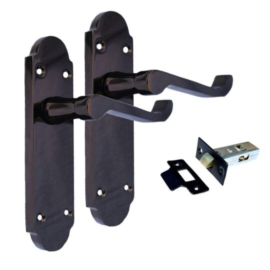 EDH Door Hardware Black Nickel Door Handles – Victorian Scroll Lever Latch Handles – 1, 4 or 6 Pairs – Handle Only or with Tubular Latches - 1 PAIR OF HANDLES + TUBULAR LATCH