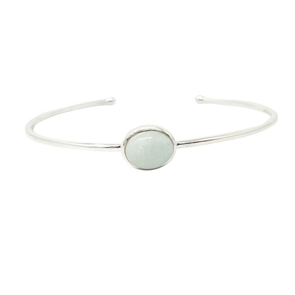 March Birthstone Aquamarine Minimalist Silver Bangle