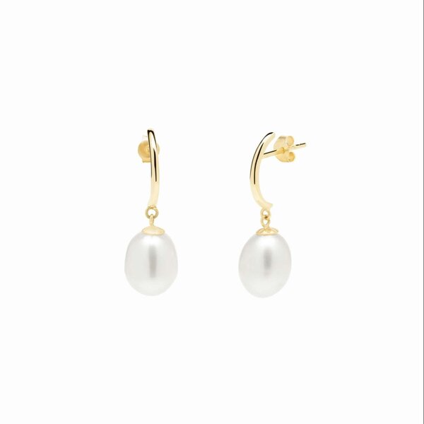 Spero London 9ct Solid Gold Semi - Hoop Pearl Stud Earrings