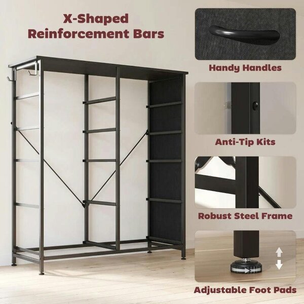 Chest of Drawers, Dresser with 10 Fabric Drawers, Tall Storage Unit with 4 Pockets and 2 Hooks Steel Frame, Black