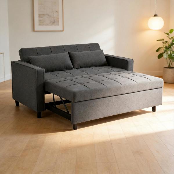 Furniture One Sofa Bed Double, Convertible 3 in 1 Pull Out Velvet Sofa Bed, Multi-Function Folding Ottoman