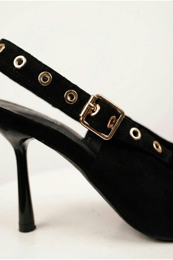 Anais Faux Suede Pointed Toe Heels - Black