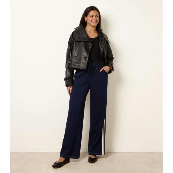 Blue Vanilla Stripe Trousers With Elasticated Waist