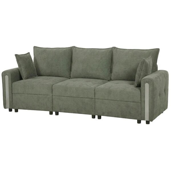 3 Seater Sofa with Lift-Up Storage, 228cm Comfy Velvet Couch with Wide Deep Seat, Dark Green