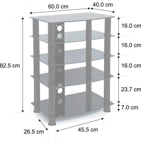 Homeology Galago 5-Shelf Premium Black Glass with Silver Legs AV Rack