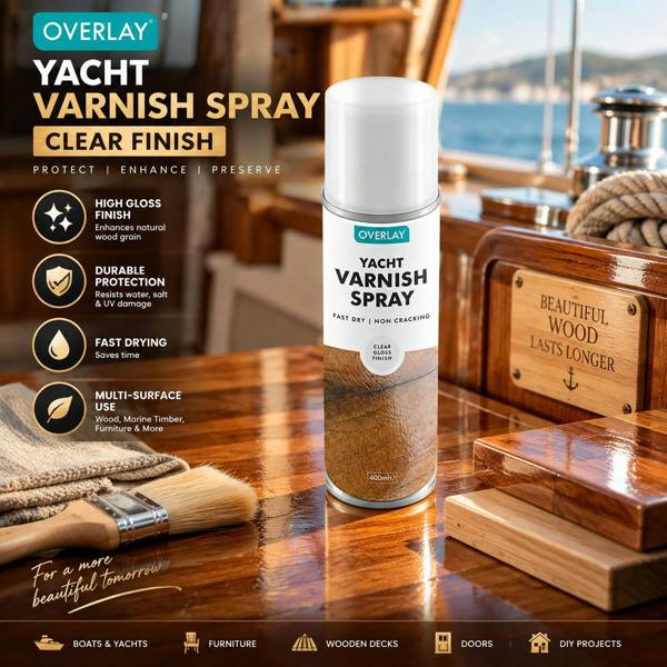 Overlay 12X Overlay Clear Gloss Yacht Varnish Professional Spray Paint 400ml