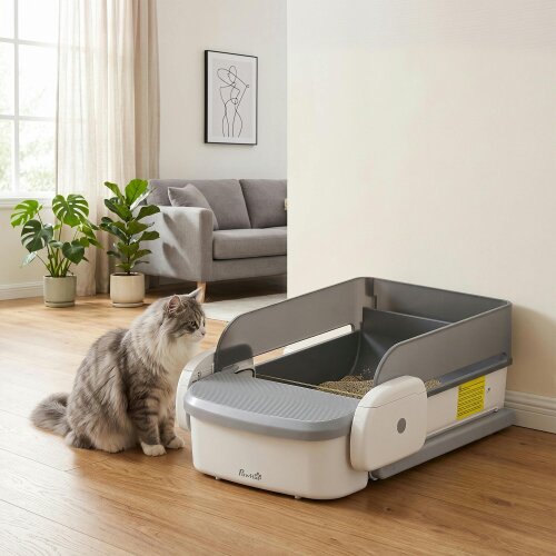 PawHut Self Cleaning Cat Litter Tray, Open-Top Automatic Litter Box with APP