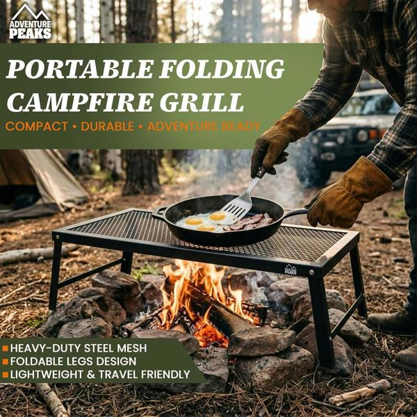 Adventure Peaks Foldable Camping Grill - 63 x 30 x 17 cm Portable BBQ with Steel Mesh, Compact Travel Grill for Camping