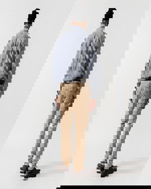 Model wearing GANT Mens Regular Fit Classic Poplin Gingham Shirt in 423 Persian Blue - Back