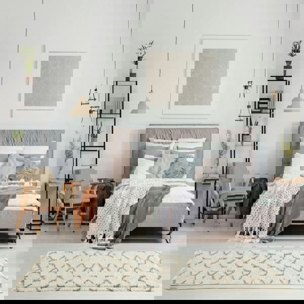 Trellis Design Thick Shaggy Area Rugs Ivory Beige