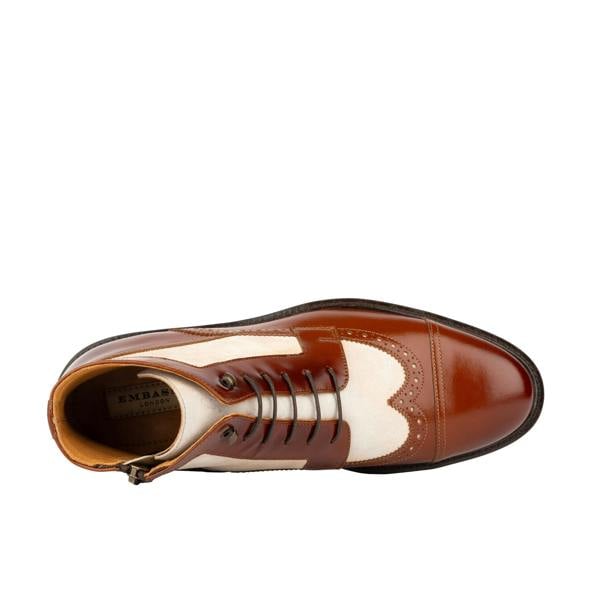 Embassy London Charles - Light Tan & Cream - Men's Toe-Cap Dressy Leather & Suede Boot with Brogue Details