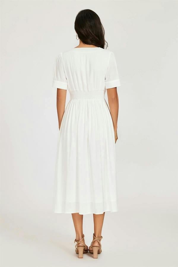 FS Collection Button Front Short Sleeve Midi Dress In White