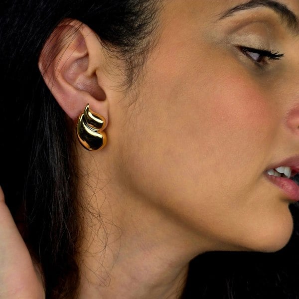 Statement Dual Tear Drop Gold Pated Earrings