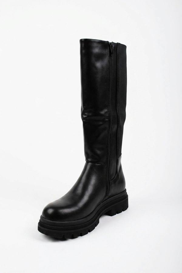 Pearl Chunky Sole Knee High Boots - Black