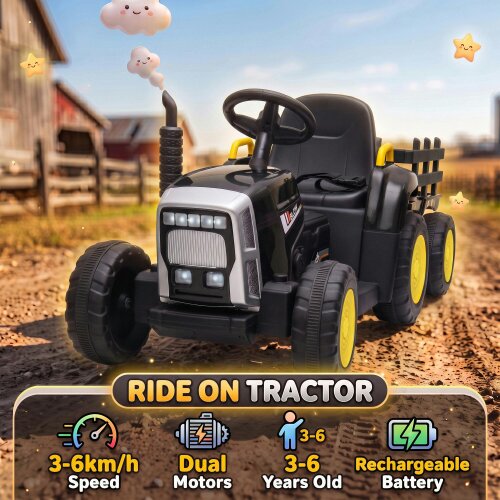 HOMCOM 12V Kids Ride on Tractor with Detachable Trailer for 3-6 Years