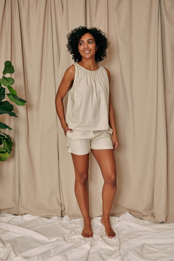 Pretty You London Women's Cotton Modal Vest Short Set in Natural