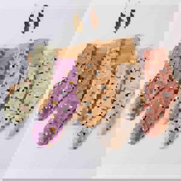 Anysox 5 Pairs Size 5-9 Fashion Socks Thick Warm Cotton Cute Cartoon Cat Animal Ankle Short Casual for Ladies Girls Christmas Gifts Purple