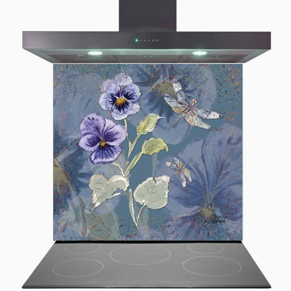 Claire Louise - Designer Powder Bloom Pansies Glass Kitchen Splashback