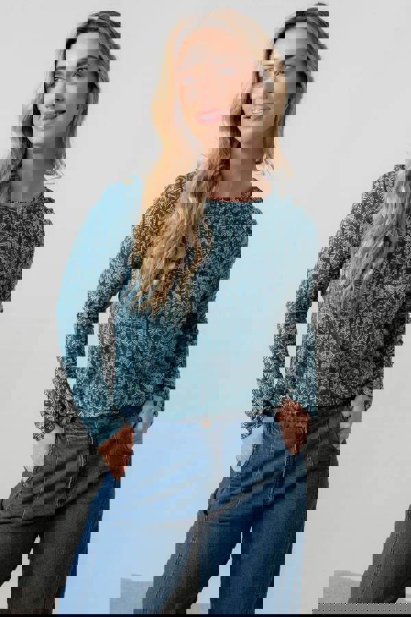 Lily & Me Riverside Floral Print Casual Jersey Top Petrol