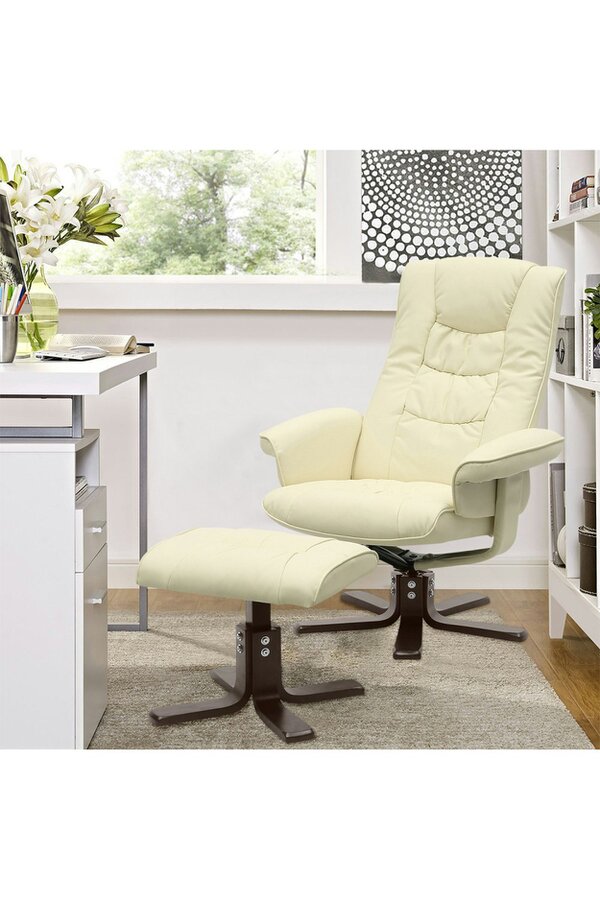 Living and Home PU Leather Swivel Chair Recliner Armchair With Footstool