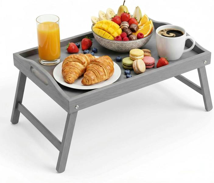 Fusion Food Care Bamboo Bed Tray Table with Foldable Legs And Handles Breakfast Tray for Sofa Bed Platters Lap Tray