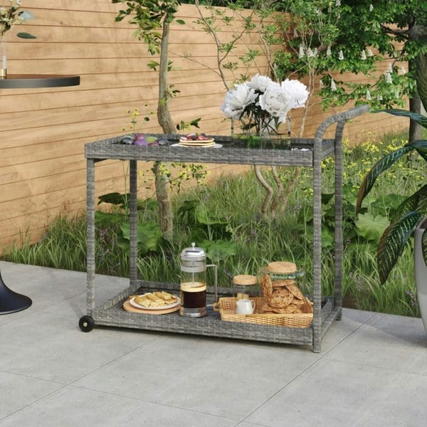Berkfield Bar Cart Grey 100x45x83 cm Poly Rattan