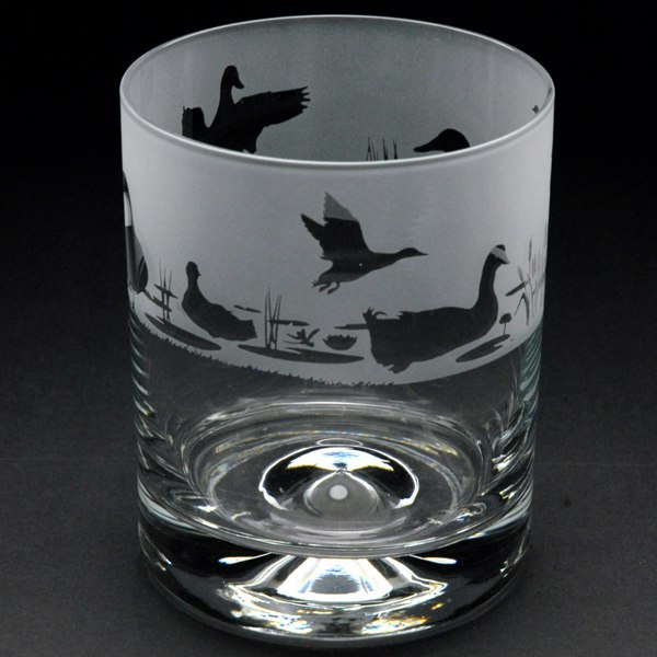 Glyptic Glass Art Duck Whiskey Tumbler Glass - Hand Etched/Engraved Gift