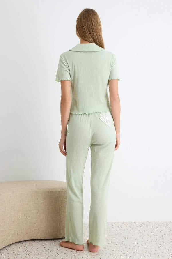 Round Neck Short Sleeve Pointelle Pyjama Set