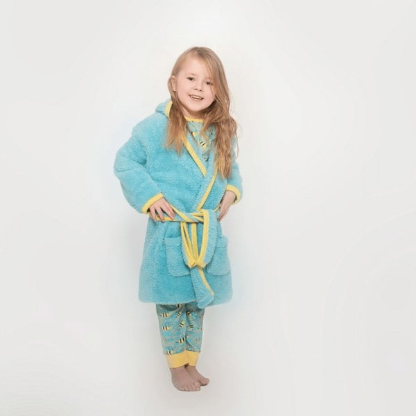 Luca and Rosa Busy Bees Light Blue Girls Fleece Dressing Gown