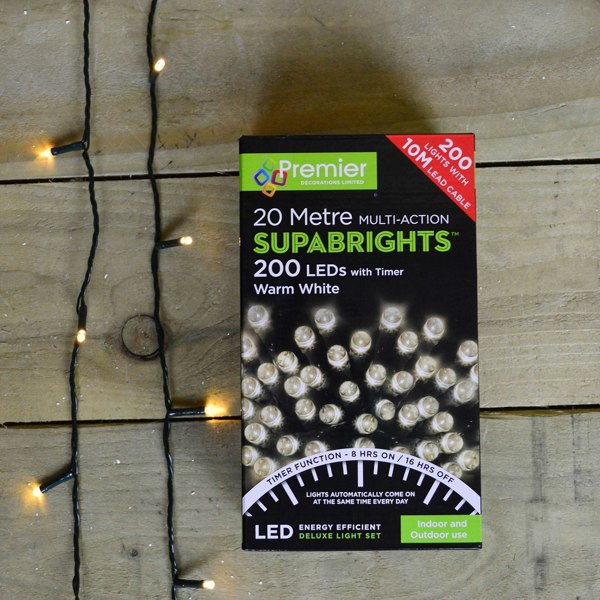Samuel Alexander 200 LED 16m Indoor Outdoor Christmas Multi Function Mains Operated String Lights with Timer in Warm White