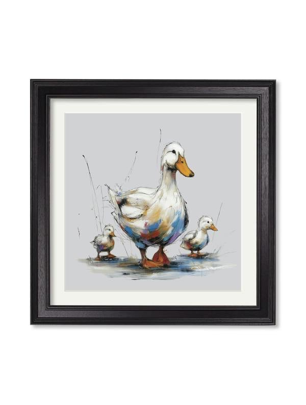 Exceptional Art Family of Ducks Cosy Sketch - Black Hurstwood square frame