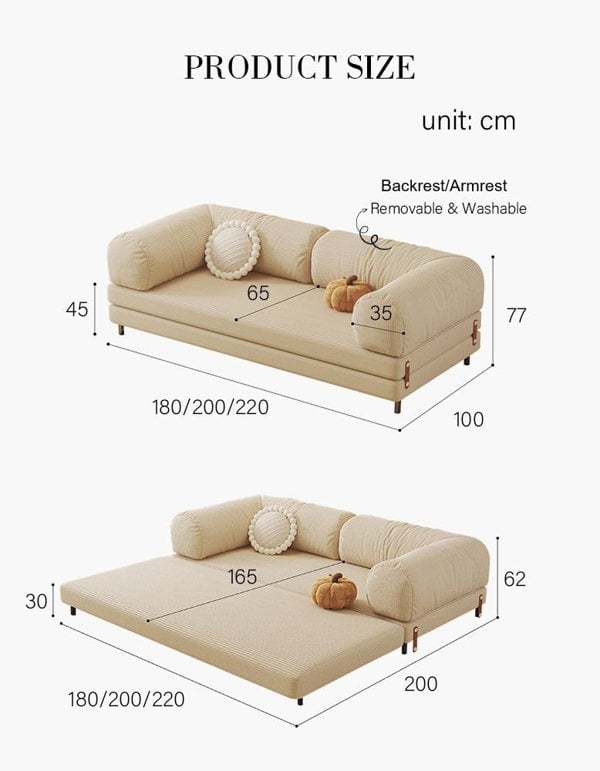 Choudhury Two Seater Sofa Bed, Backrest Washable, Corduroy-Rit Concept-Rit Concept