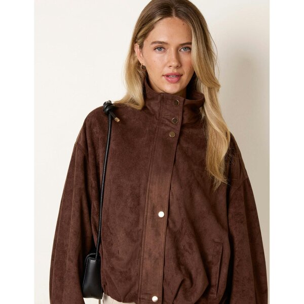 Blue Vanilla Funnel Neck Suede Jacket