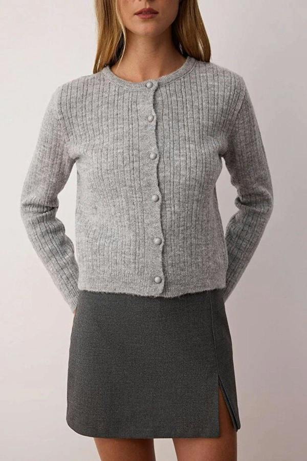 WOVCOR 2-Piece Square Neck Cardigan-Blouse Knit Set with Lace Garnish