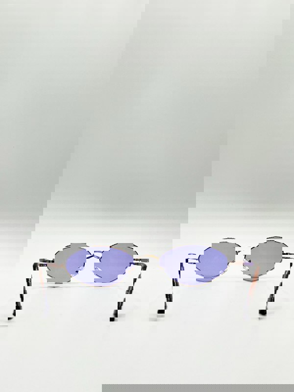 SVNX Metal Oval Frame Sunglasses with Lilac Lenses