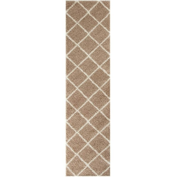Diamond Design Thick Shaggy Area Rugs Beige