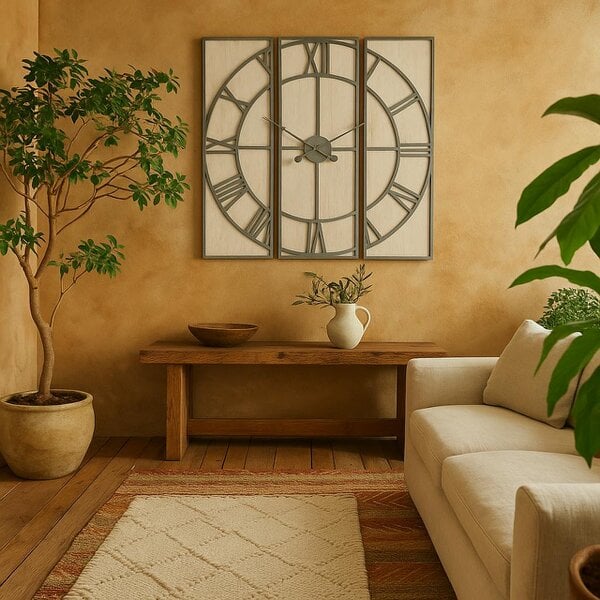 Wyld Haus Oversized 3 Panel Roman Numeral Open Frame Wall Clock
