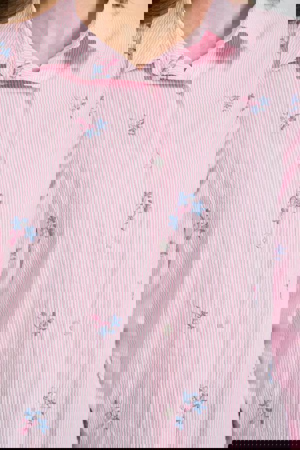 Mudflower Floral Embroidered Stripe Shirt