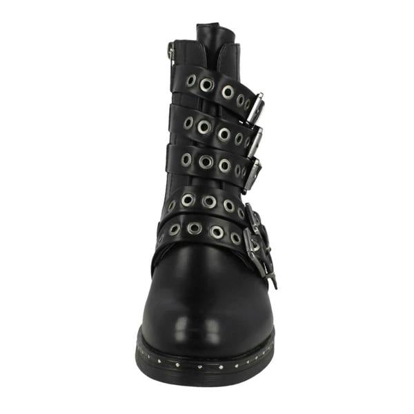 Spot On Ladies Spot On Biker Boots With Buckle Detail F4410