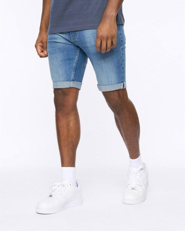 Crosshatch Tonwin Embossed Denim Shorts Mid Wash