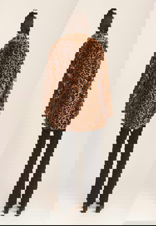 Gini London Brown Leopard Print Faux Fur Coat Jacket