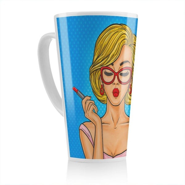 Benjamin Tate Design Pop art illustration woman paints her lips Designer Latte Mug