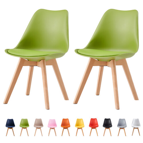 Set of 2 Dining Chairs with Solid Wooden Legs and Seat Cushion Pad Eva