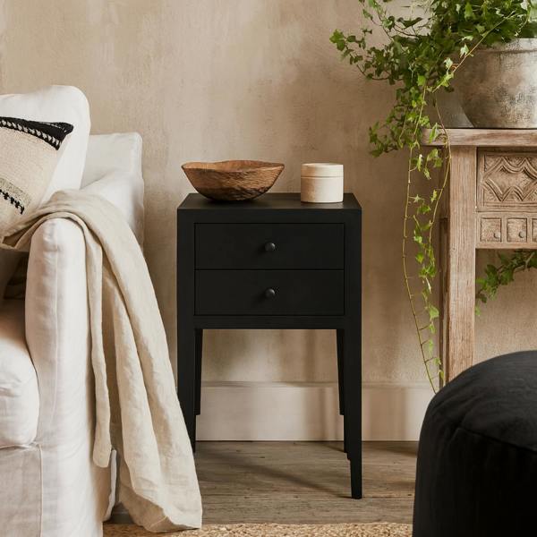 Wyld Haus Itabira Black Wood Grain 2 Drawer Bedside Table