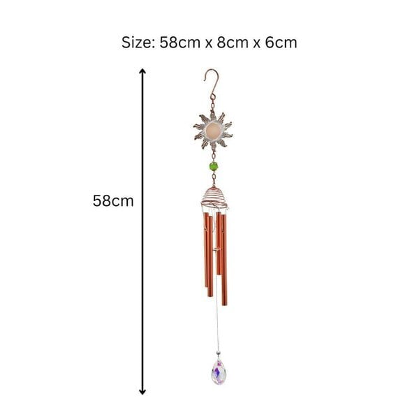 EDH Door Hardware Rose Gold Sun Wind Chime – 58cm x 8cm x 6cm | Elegant Solar-Themed Metal Wind Chime for Outdoor & Indoor Décor